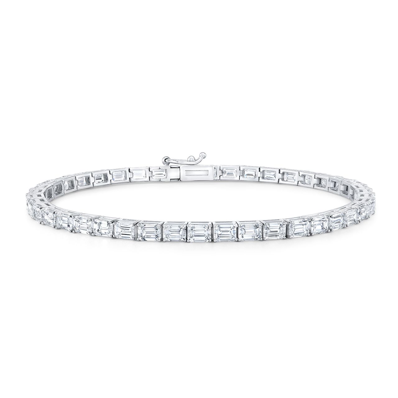7' Tennis bracelet east to west style with basket prong set (55) emerald cut diamonds.  D4.84ct.t.w.