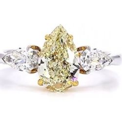 Three-Stone Diamond Ring with 2.05ct Yellow Pear Diamond