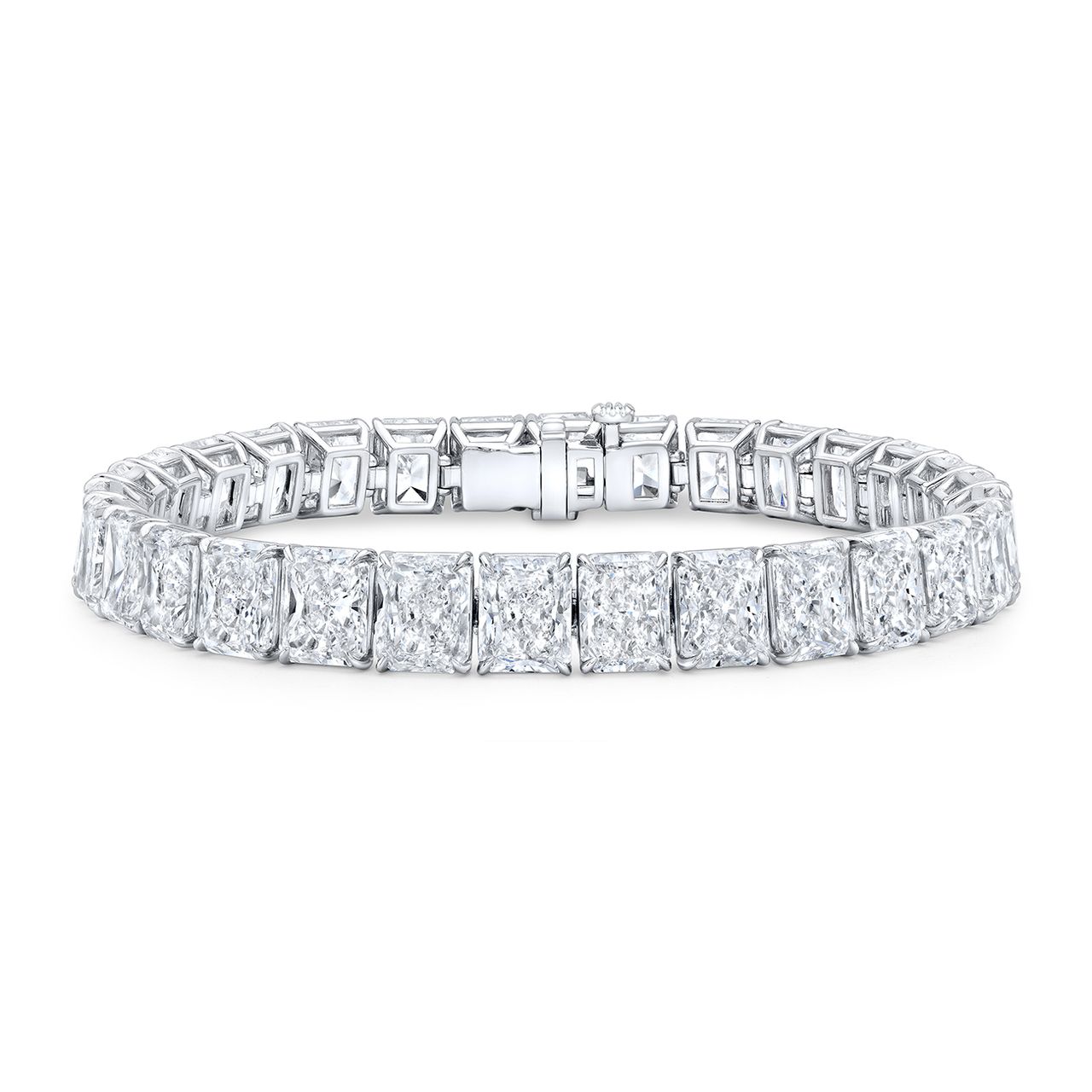 7' Tennis bracelet in platinum with basket prong set F/VS (53) radiant cut diamonds.  D12.73ct.t.w.