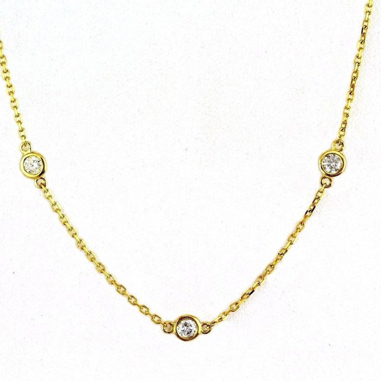16' Diamonds by the yard necklace in 14K YG with bezel set (10) round diamonds.  D0.88ct.t.w.