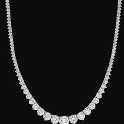 17.25' Graduated tennis necklace in 18K WG w/ basket 3-prong set (160) round diamonds.  D14.29ct.t.w.  (Center - 1.30ct.)