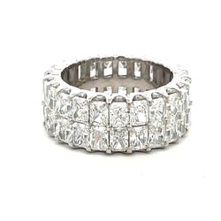 Two-row eternity band in platinum with U-prong set (46) radiant cut diamonds.  D7.30ct.t.w.  Size 5.25