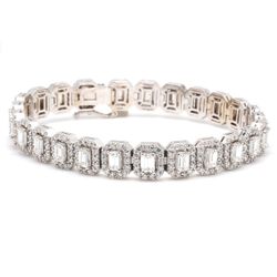 7' Halo tennis bracelet in 18K WG with pave set rounds around 4-prong set (21) emerald cut diamonds.  D8.02ct.t.w.