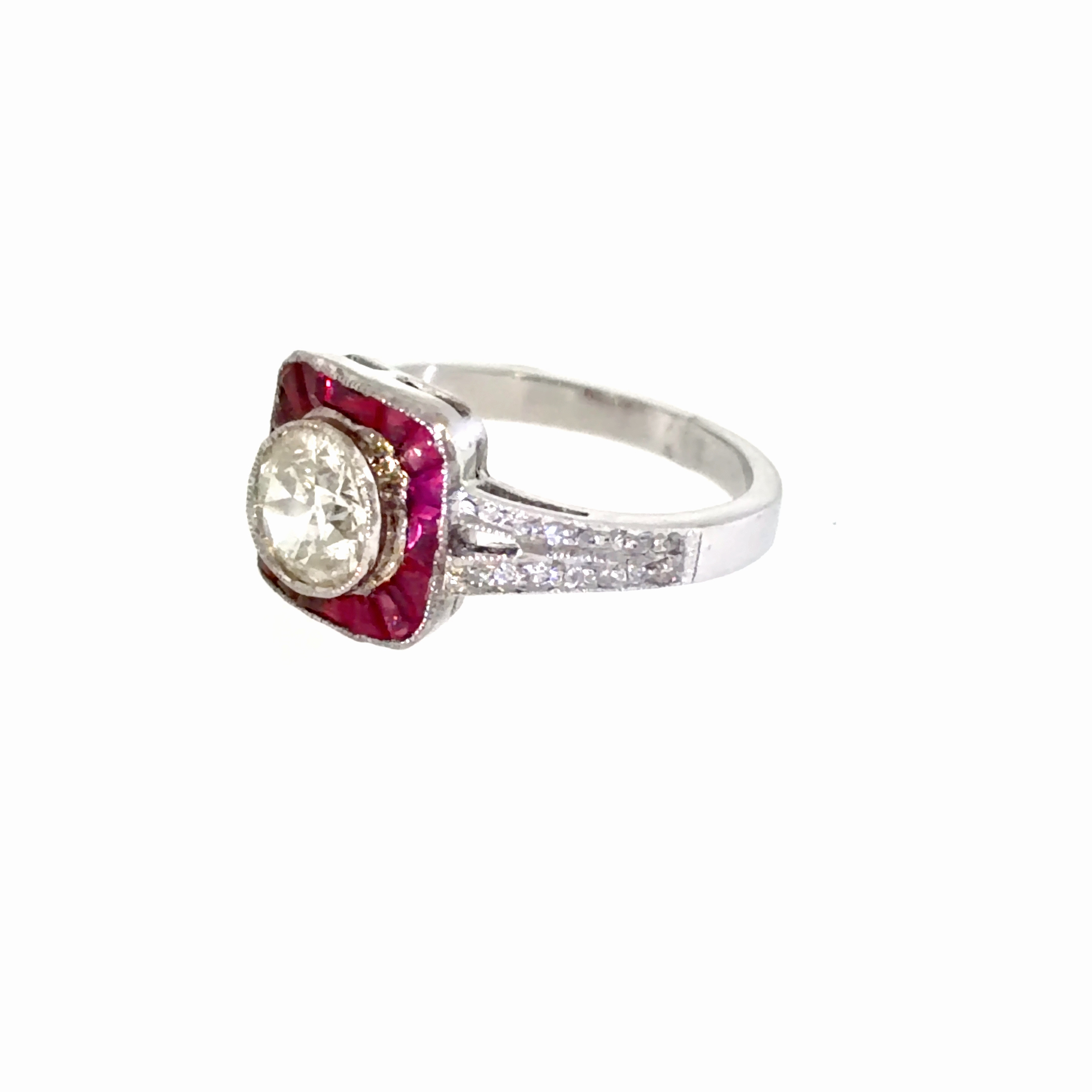 Old European cut Diamond and Ruby ring, French  Art Deco/Belle Epoche Vintage